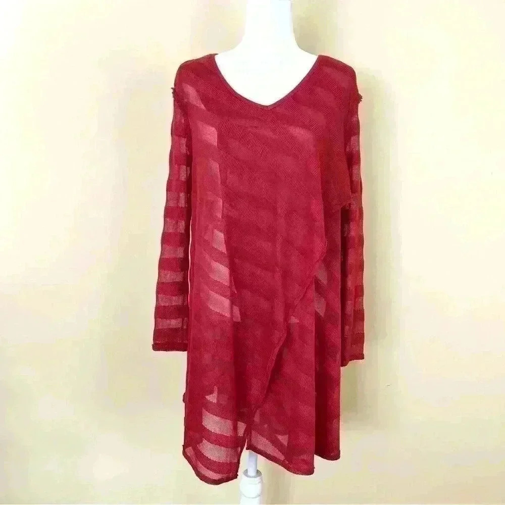We The Free Orange Stripe V-Neck Boho Long Sleeve Sheer Wrap Style Dress Size S - Picture 2 of 14